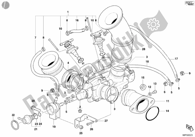 All parts for the Throttle Body of the Ducati Supersport 750 SS 2002